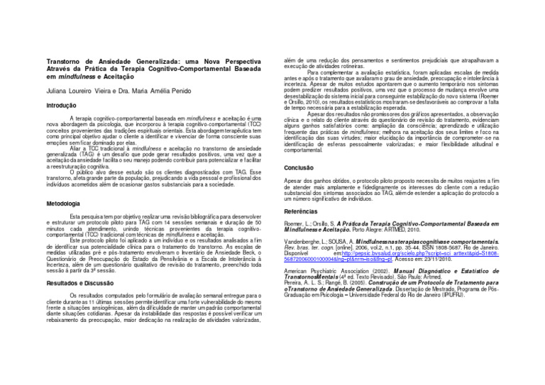 Transtorno de Ansiedade Generalizada | PDF | Terapia cognitiva ...