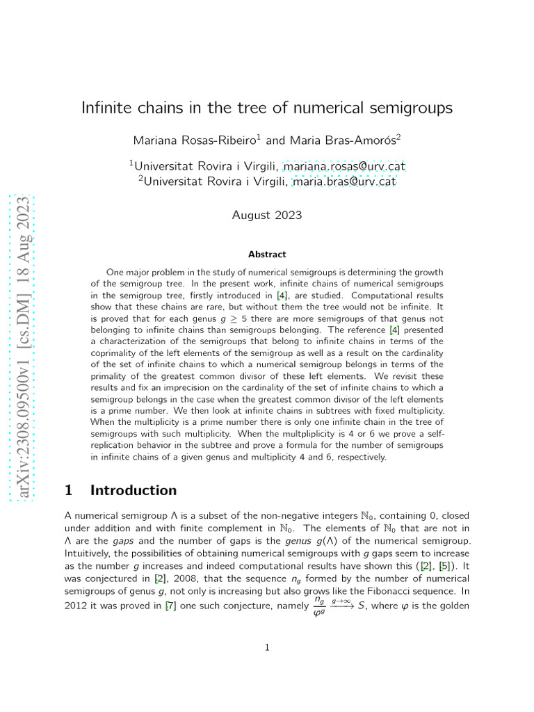 Infinite Chains in Numerical Semigroups | PDF | Prime Number | Discrete ...