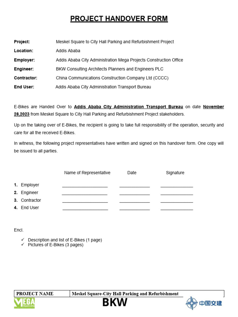 E-Bike Handover Form for Project | PDF