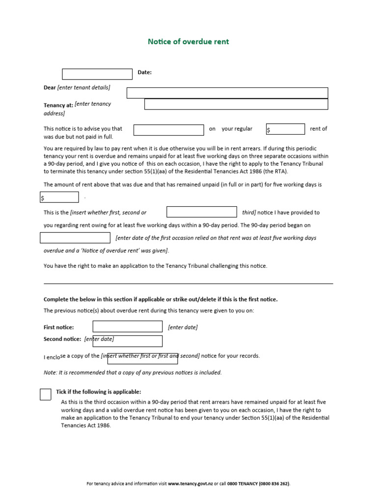 Overdue Rent Notice to Tenant | PDF | Leasehold Estate | Landlord