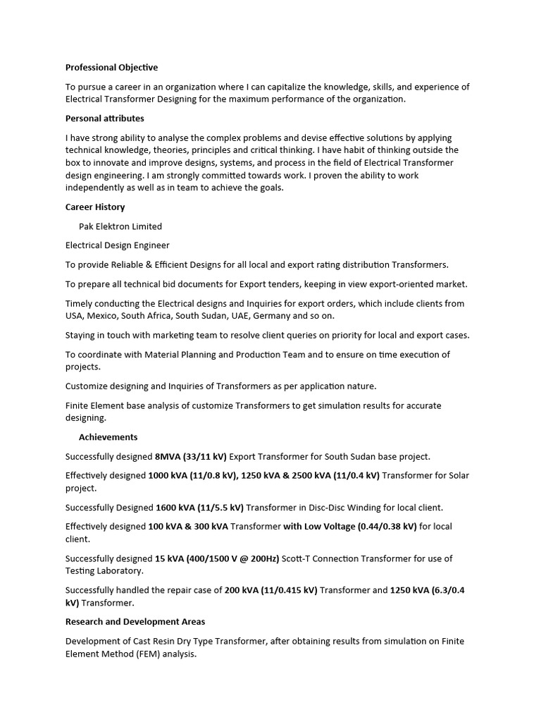 Professional Resume | PDF | Transformer | Engineering