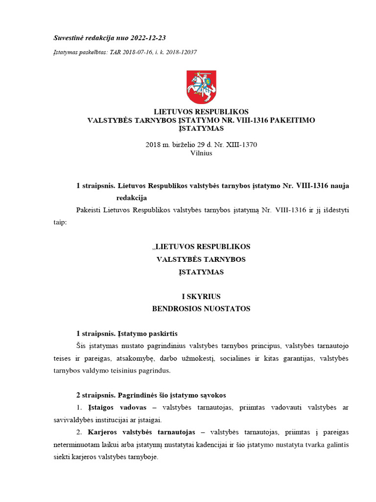 Valstybes Tarnybos Įstatymas | PDF