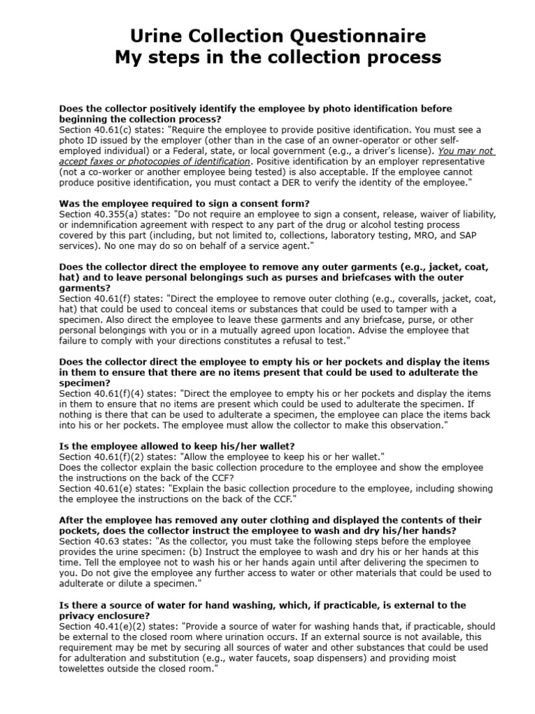 Urine Collection Process Guidelines | PDF | Identity Document | Drug Test