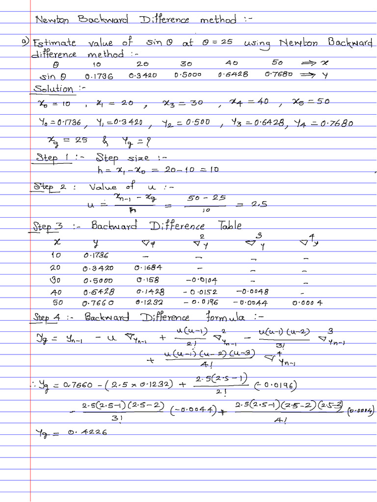 Newton Backward Difference Method | PDF