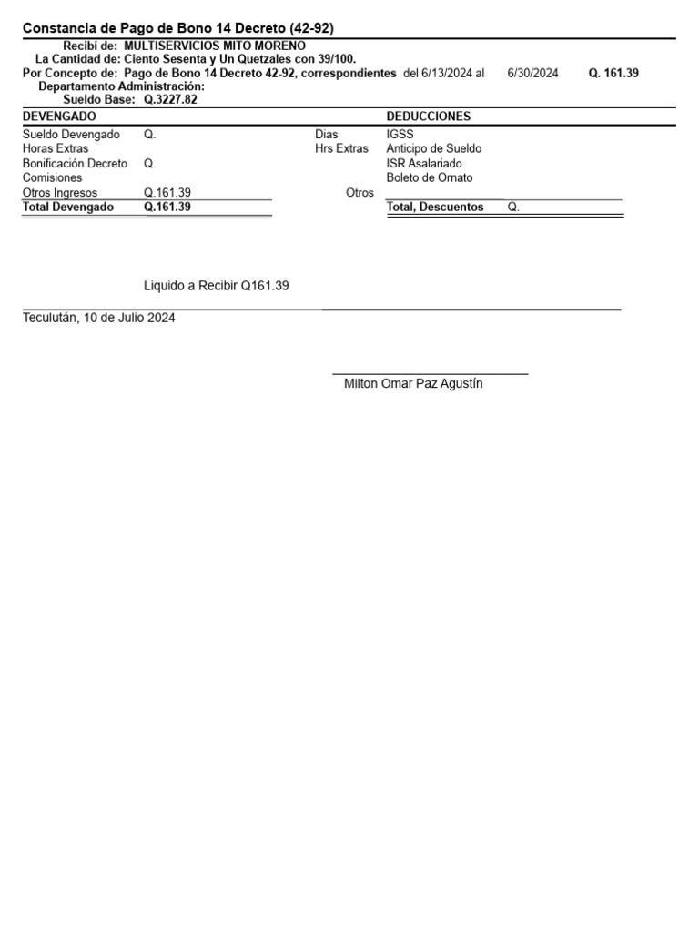 Pago Bono 14 Decreto 42-92 2024 | PDF | Guatemala