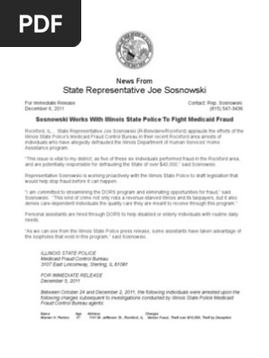Sosnowski Works With Illinois State Police To Fight Medicaid Fraud