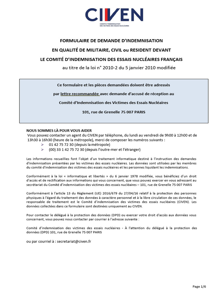 Demande d'indemnisation essais nucléaires | PDF | Certificat de ...