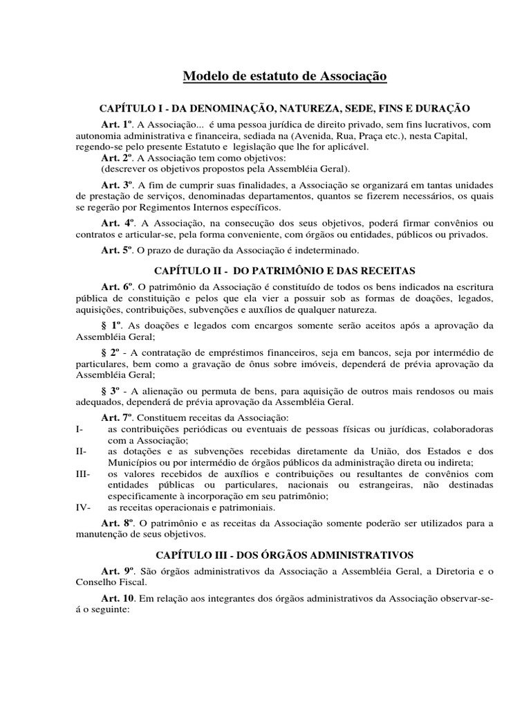 Modelo de Estatuto de Associacao | Download grátis PDF | Contabilidade ...