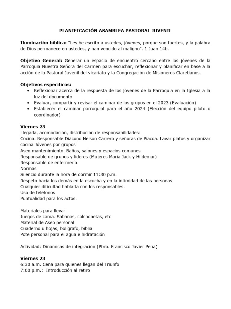 Planificación Asamblea Pastoral Juvenil | PDF | Jesús