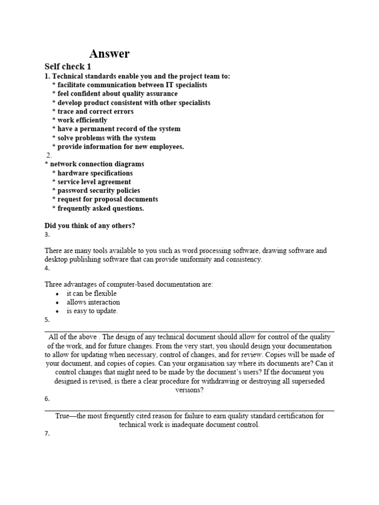 self check answer for create technical document Answer | PDF ...