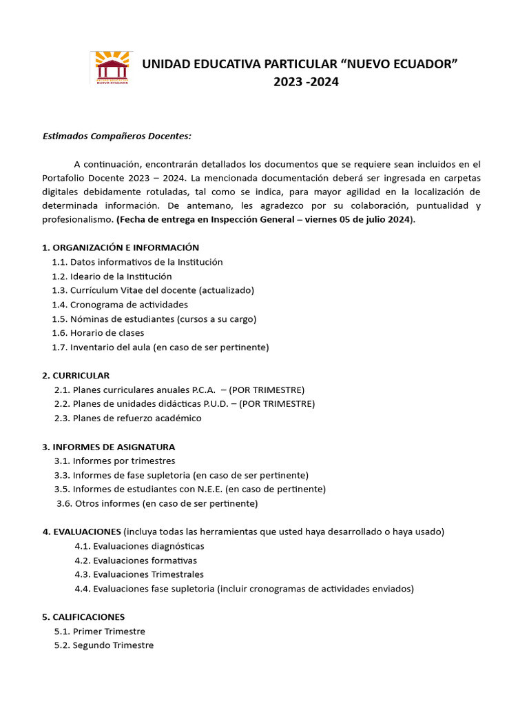 Documentación para Portafolio Docente 2024 | PDF