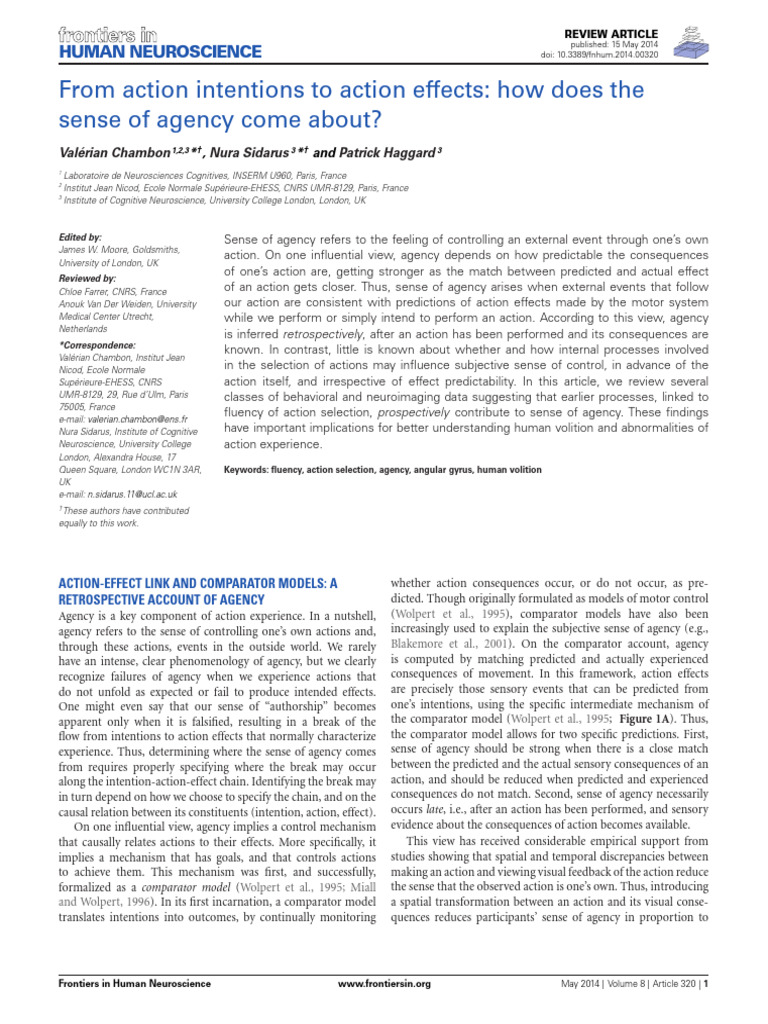 Understanding the Sense of Agency | PDF | Experience | Senses