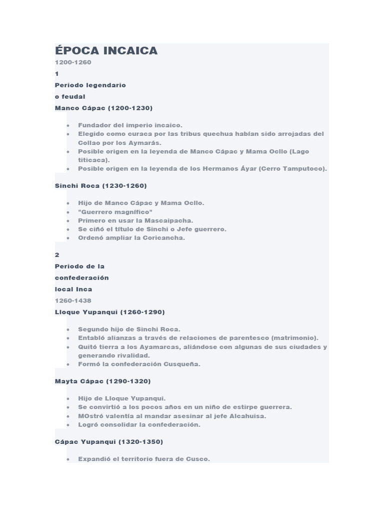 Época Incaica | PDF | Imperio Inca | Perú