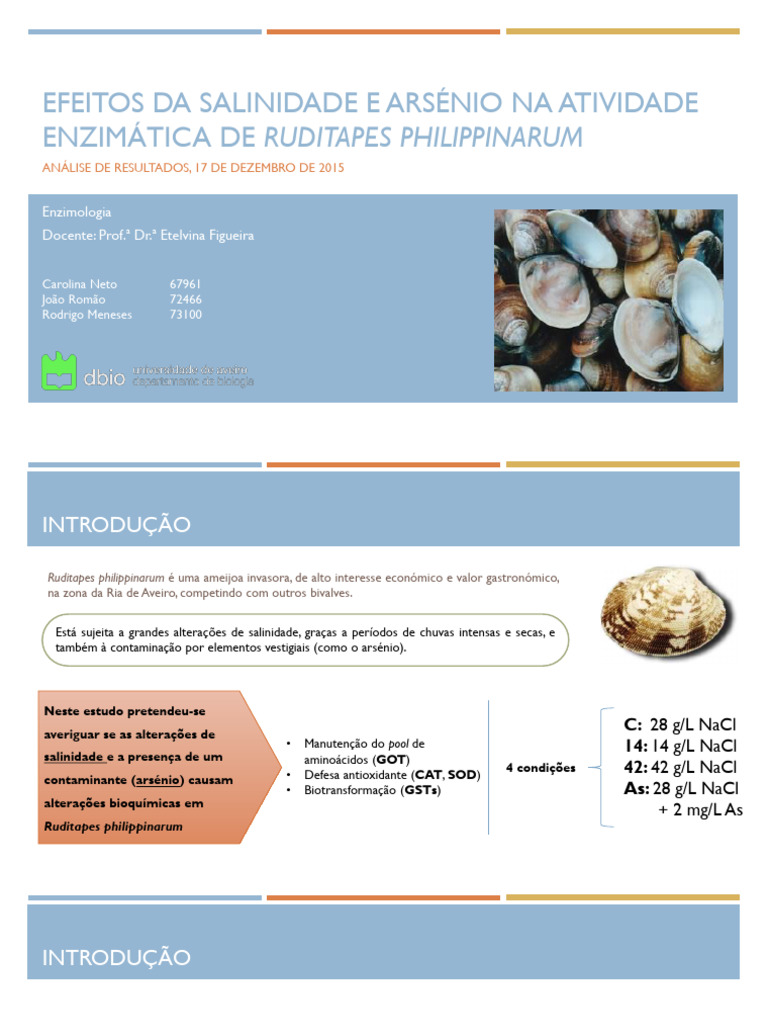 Efeitos da Salinidade e Arsénio em Ruditapes | PDF | Antioxidante | Enzima