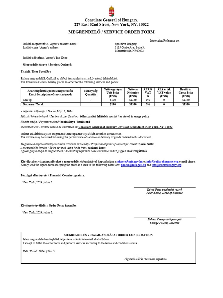 Service Order Form - SpeedPro | PDF