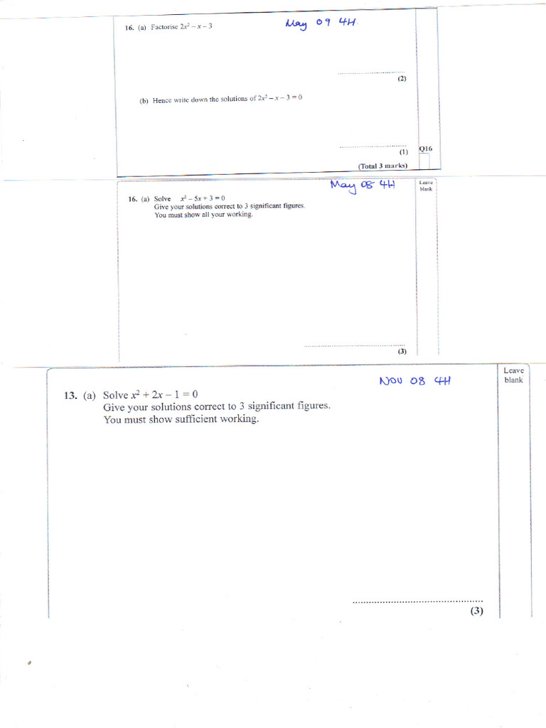 Solving Quadratics Pdf