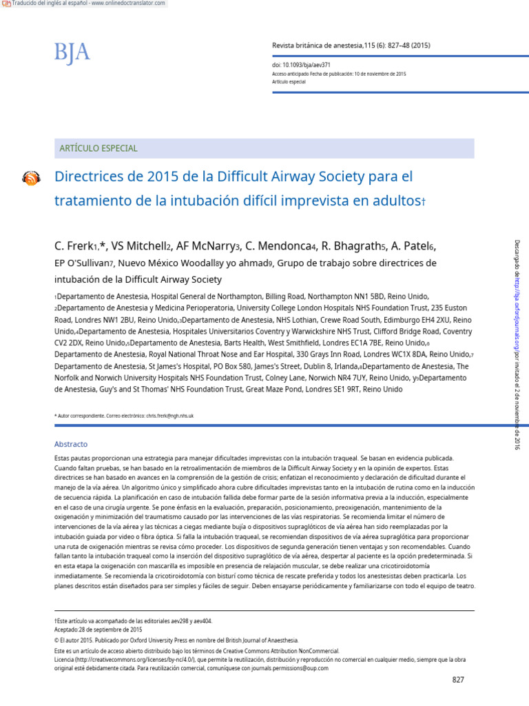 Sociedad VAD BJA 2015.en - Es | PDF | Apnea | Anestesia