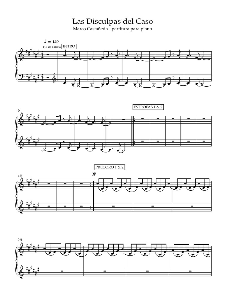 Las Disculpas Del Caso Partitura Piano | PDF