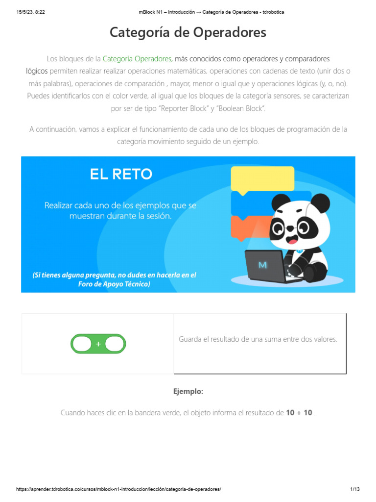 Operadores en mBlock N1: Guía Completa | PDF | Cadena (informática ...