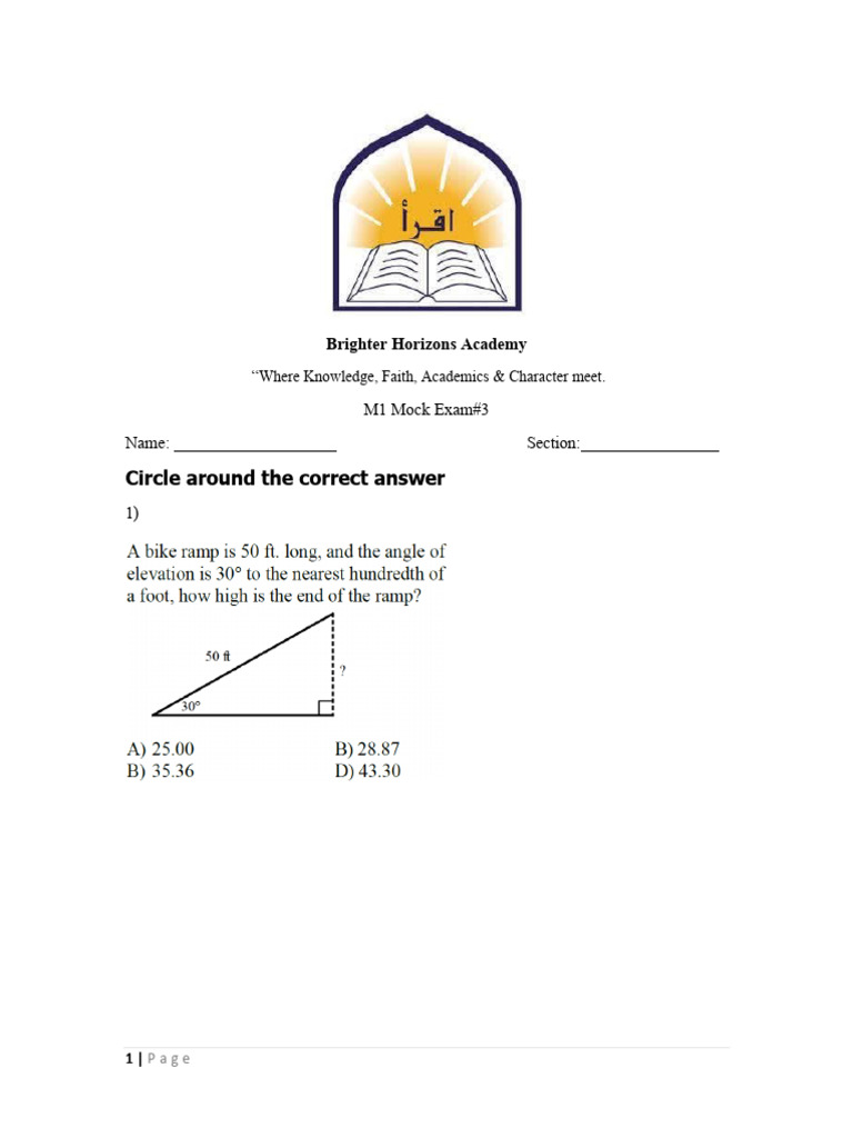 M1 Mock Exam 3 1 1 Pdf