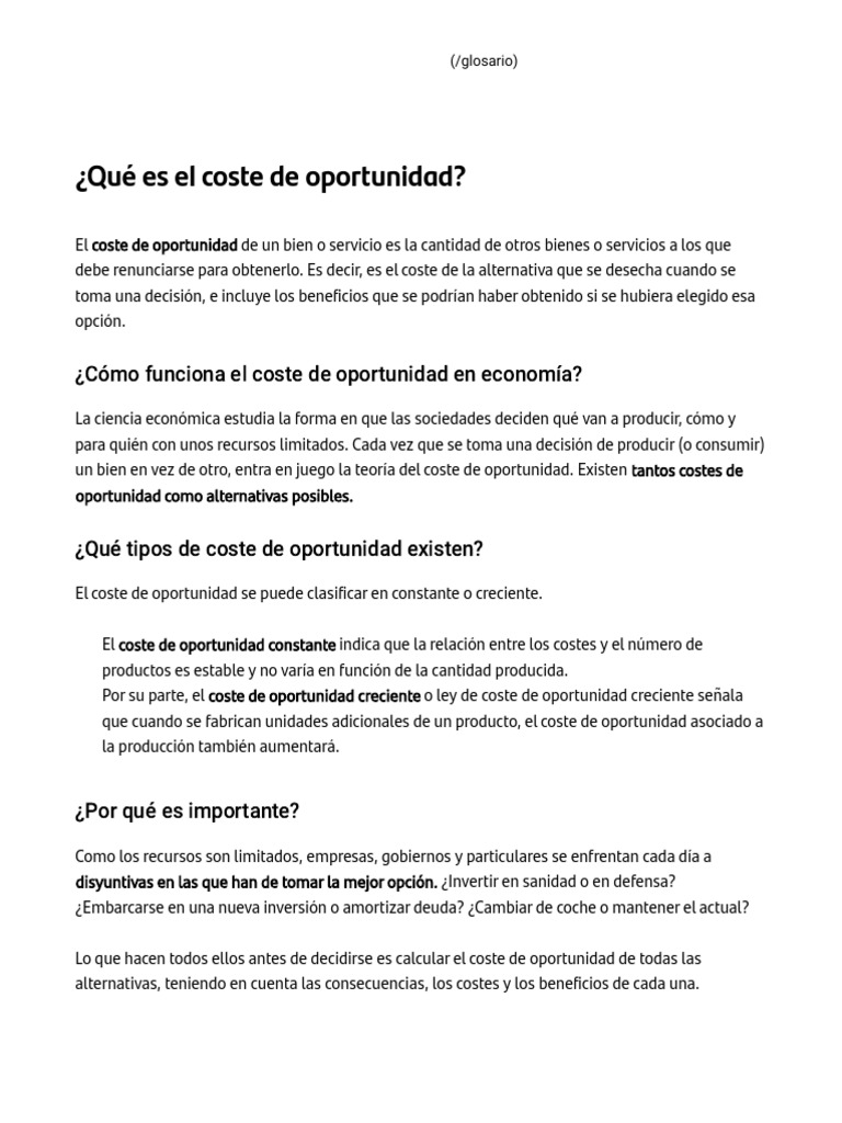 ¿Qué Es El Coste de Oportunidad y Cómo Funciona - Santander | PDF ...