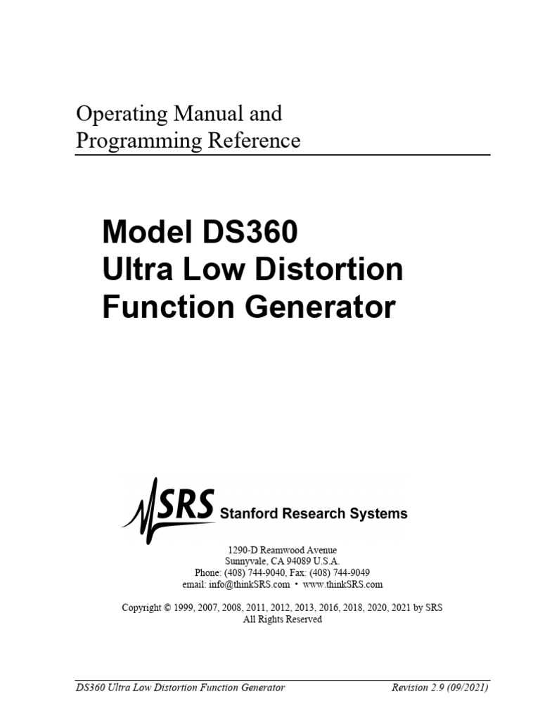 Model DS360 Ultra Low Distortion Function Generator: Operating Manual ...