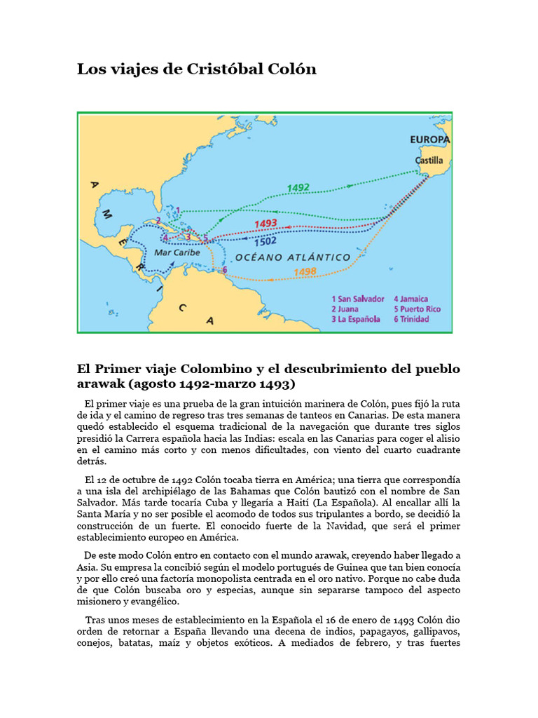 Los 4 Viajes de Cristóbal Colón | PDF | Cristobal colon | Viajes de ...