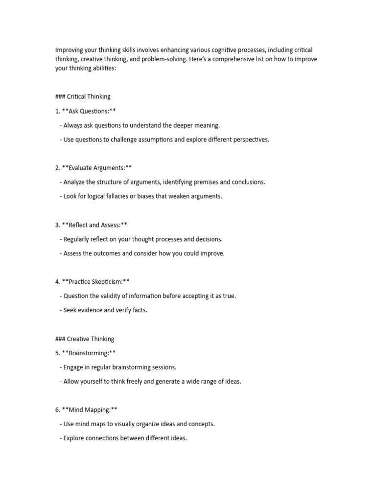 Improving Your Thinking Skills Involves Enhancing Various Cognitive