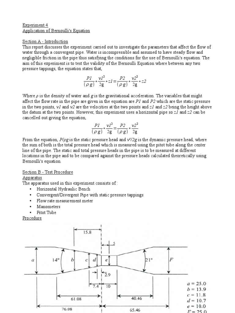 Bernoulli's Equation Water Flow Experiment | PDF | Fluid Dynamics ...
