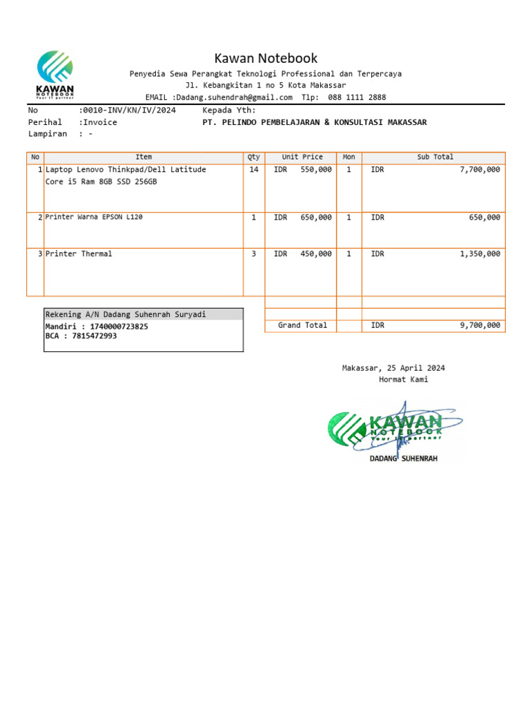 Invoice Kawan Notebook April 2024 | PDF