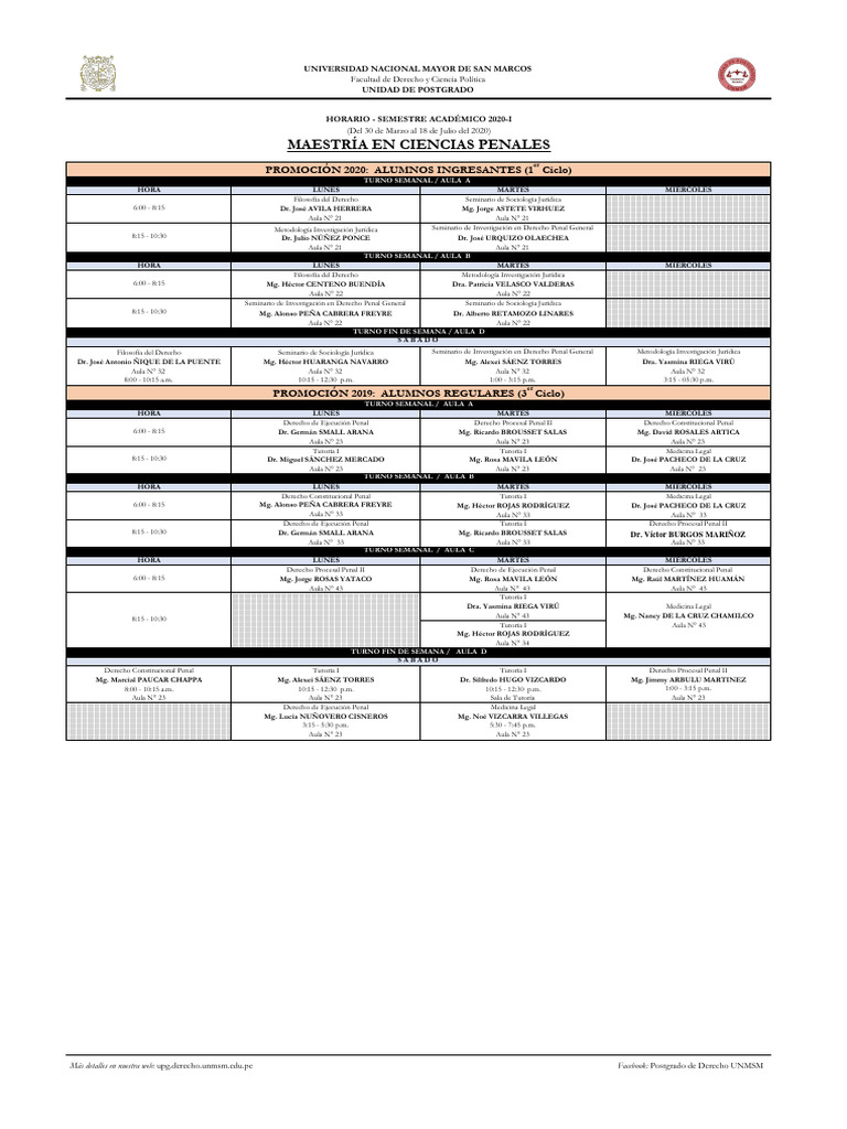 Horario de Clases Maestría Derecho 2020 | PDF | Justicia | Crimen y ...