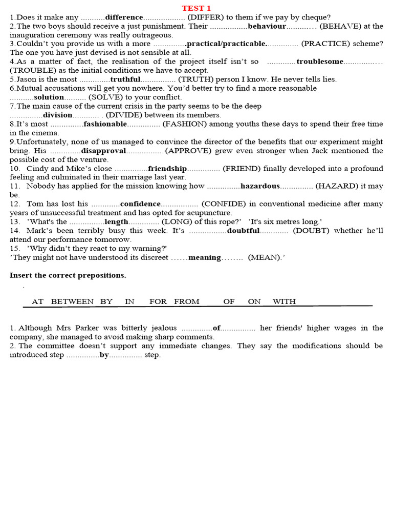 English Language Test Exercises | PDF