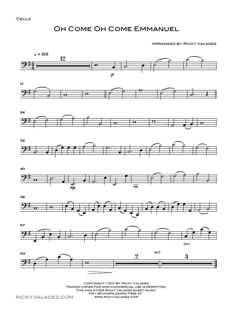 Oh Come Oh Come Emmanuel - Cello | PDF