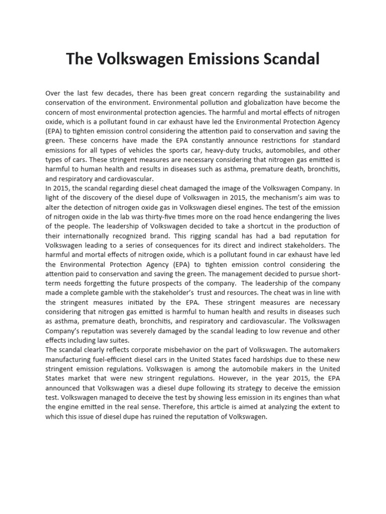 The Volkswagen Emissions Scandal | PDF | Exhaust Gas | Air Pollution