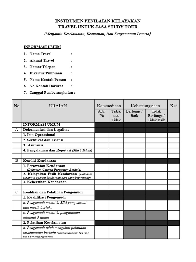 Penilaian Kelayakan Travel Study Tour | PDF