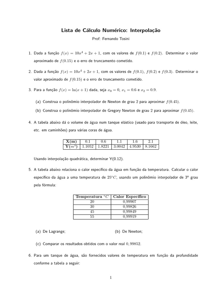 Lista Cal Num-Interpolaaaao | PDF | Interpolação | Temperatura