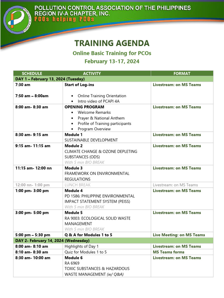 Online Basic Training For PCO - Training Agenda - OBT 2403 - February ...