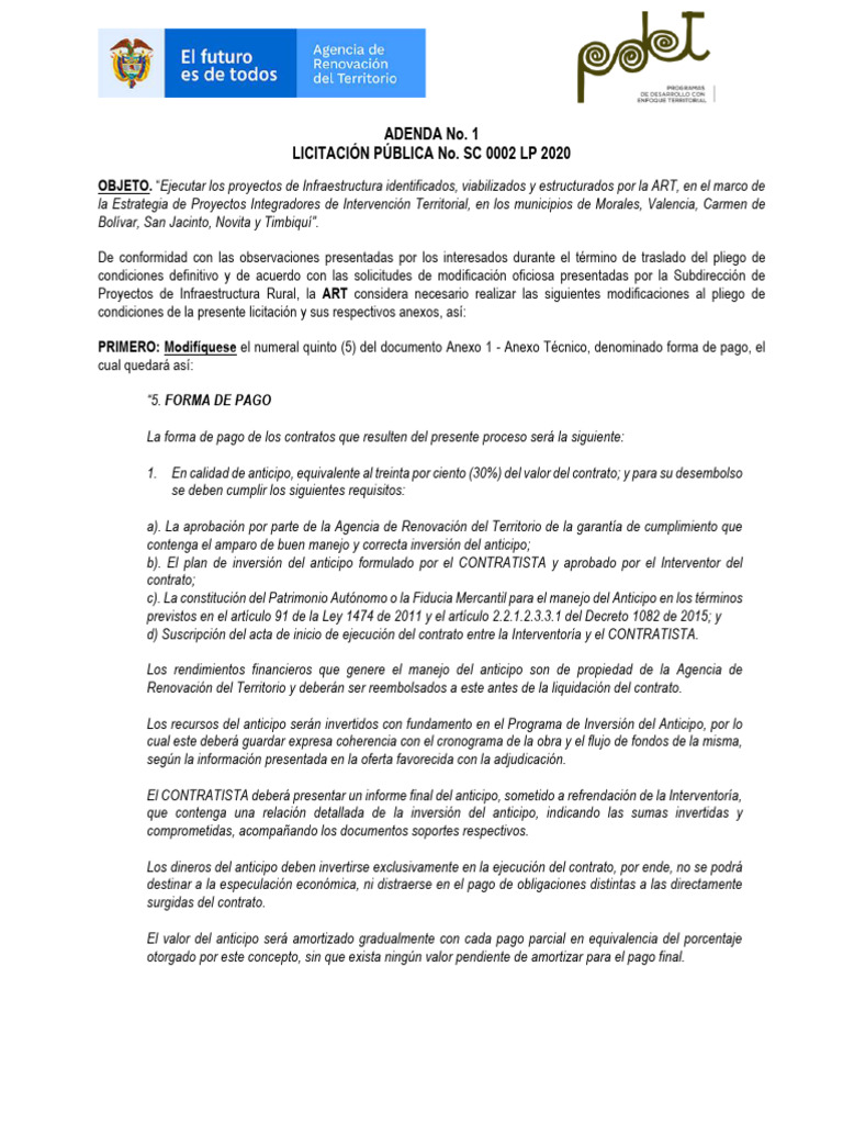 Adenda No 01 SC 0002 LP 2020 VB | PDF | Ley de obligaciones ...