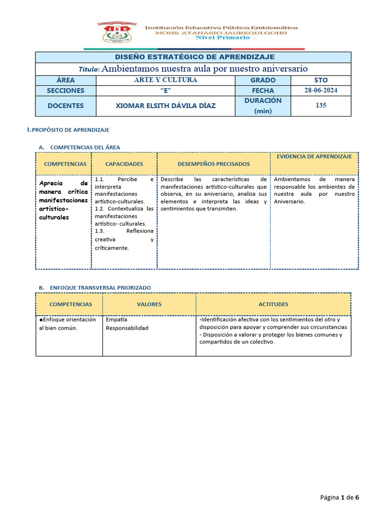 Ambientación del Aula por Aniversario | PDF | Aprendizaje | Salón de clases