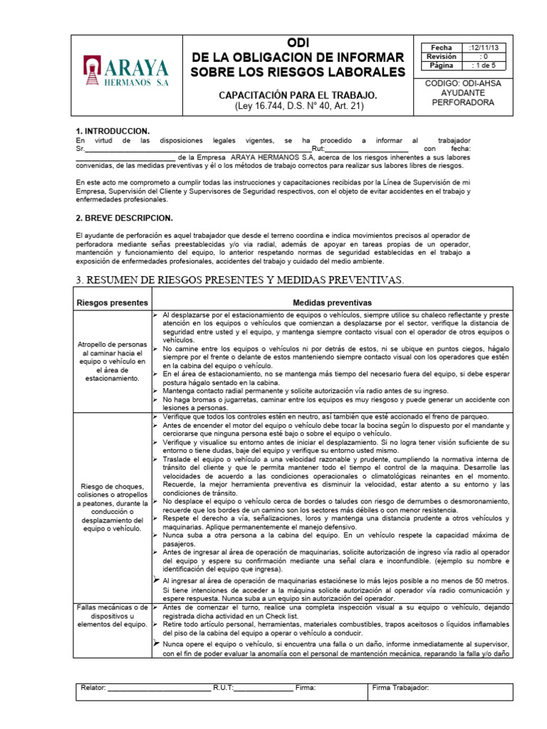 Odi - Ahsa - Ayudante Perforadora | PDF | Protector solar | Seguridad y ...