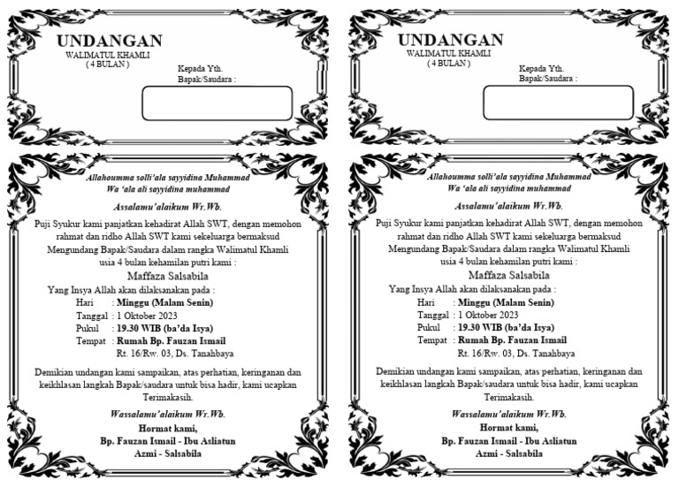 Undangan Walimatul Khamli 4 Bulan | PDF | Agama & Spiritualitas