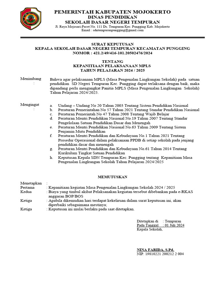 Sk panitia mpls 2024 pdf