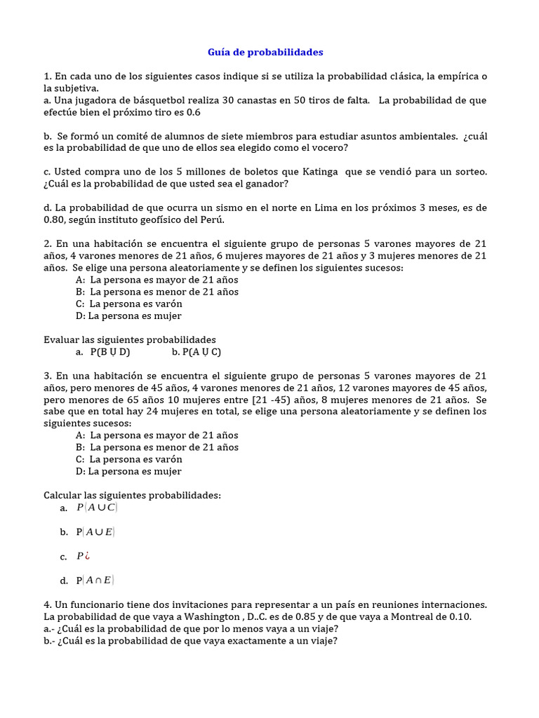 Tipos de Probabilidades y Ejercicios Prácticos | PDF | Probabilidad ...