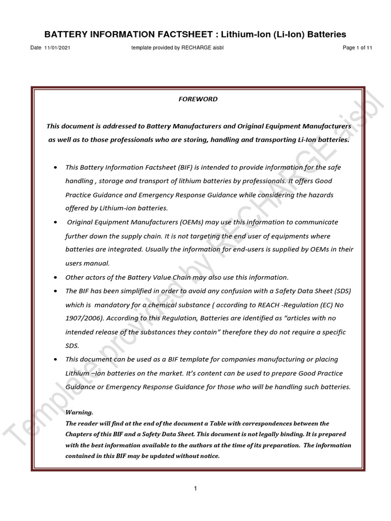 Li - Ion BIF - EN April 2021 PART 1 2 3 4 | PDF | Lithium Ion Battery ...