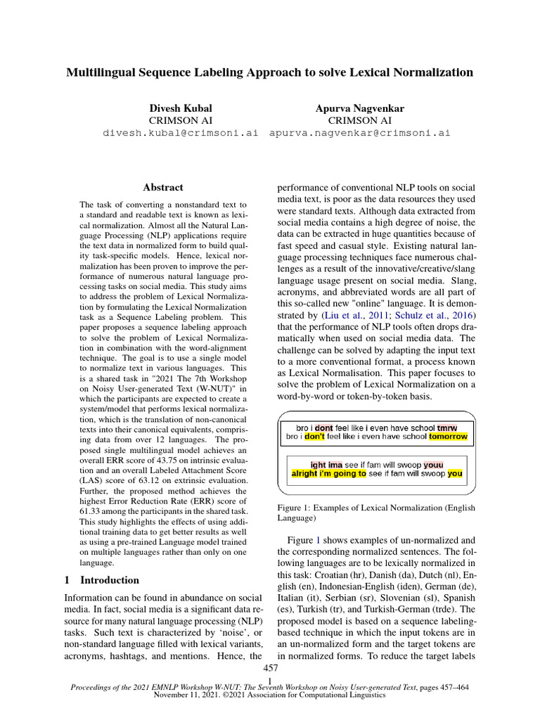 Multilingual Lexical Normalization Model | PDF | Cognitive Science ...