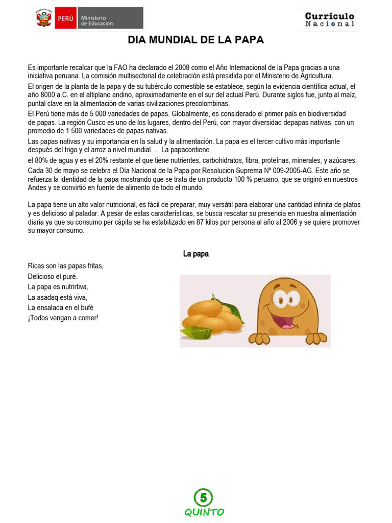 DIA MUNDIAL DE LA PAPA | PDF | Patata | Alimentos