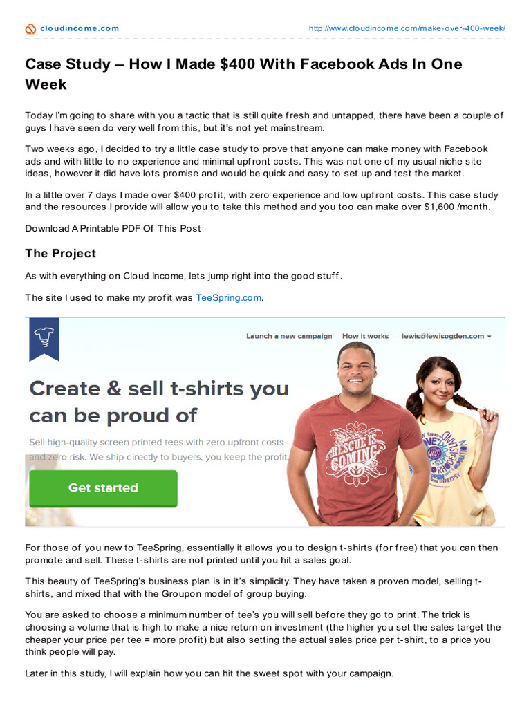 Case+Study+ +How+I+Made+Over+$400+With+Facebook+Ads+in+One+Week | PDF
