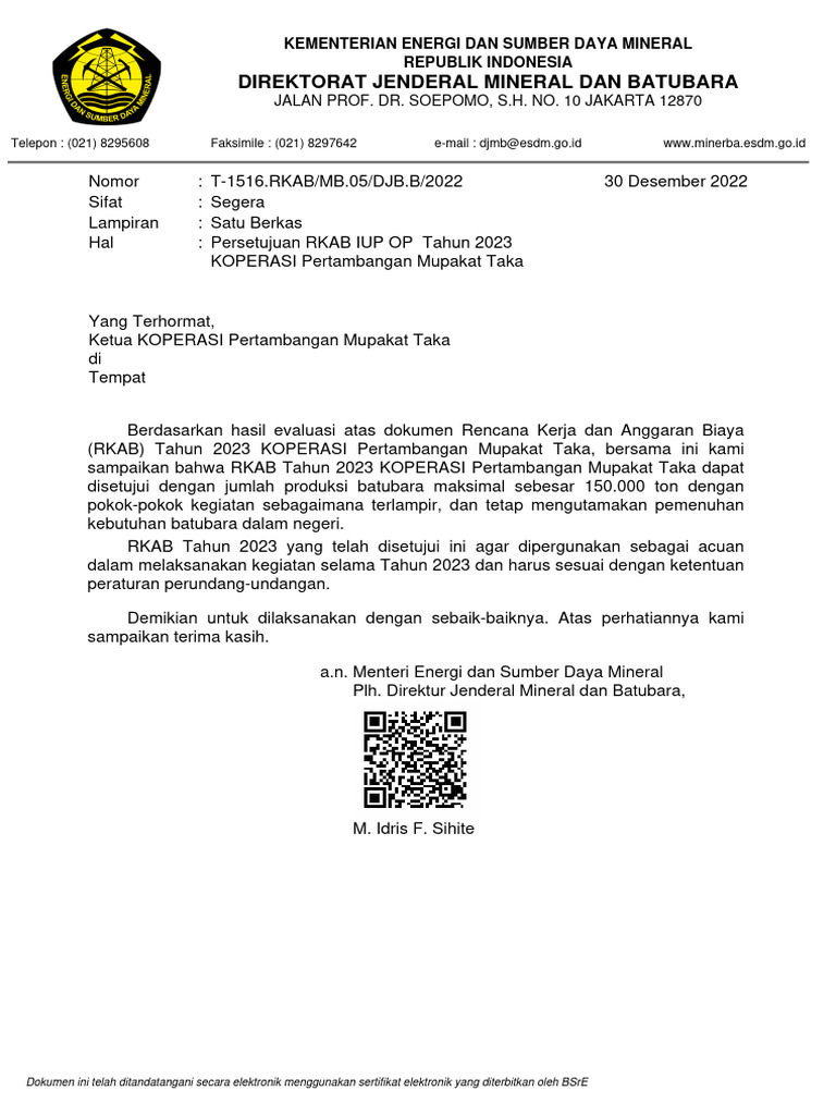 Persetujuan RKAB Koperasi Mupakat Taka 2023 | PDF | Sains & Matematika