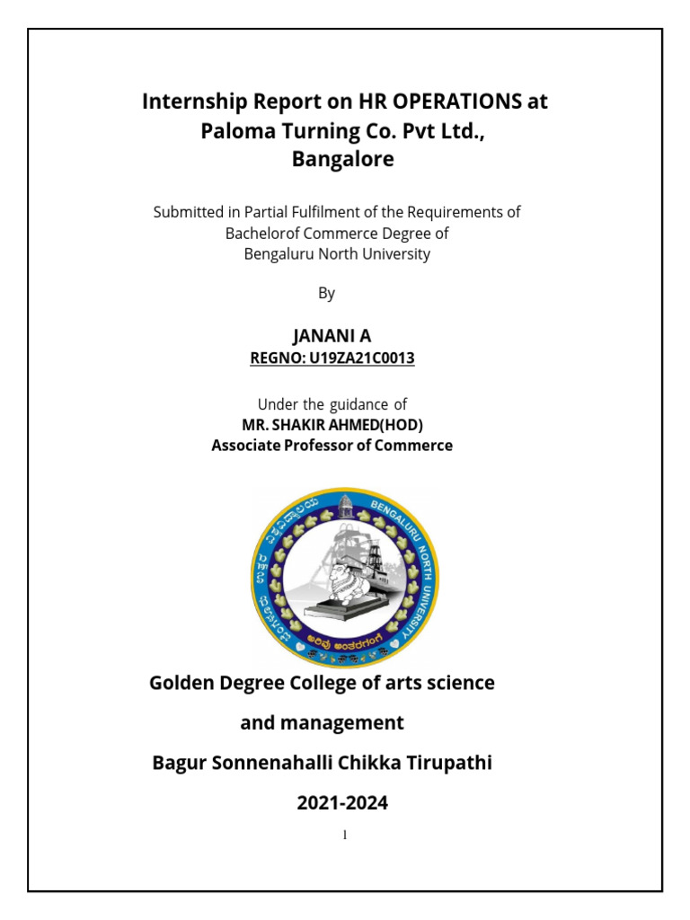 Janani Internship Report Final Download Free PDF Recruitment