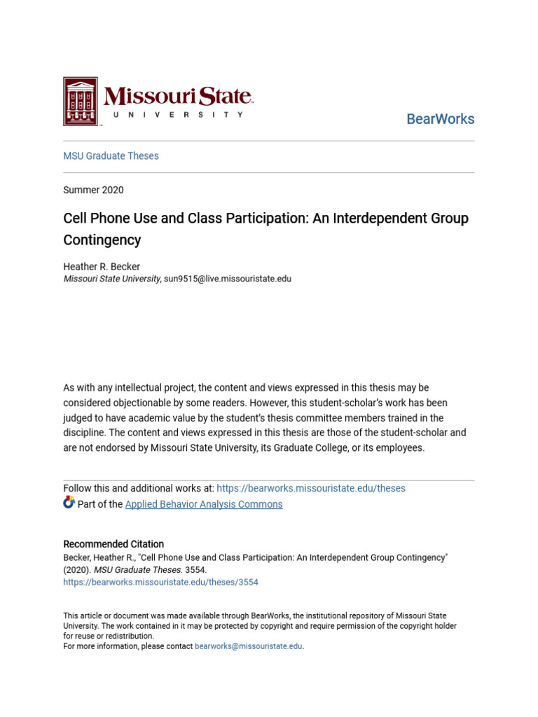 Cell Phone Use and Class Participation - An Interdependent Group C ...